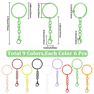 54Pcs 9 Colors Spray Printed Iron Keychain Clasps FIND-SC0022-77-1