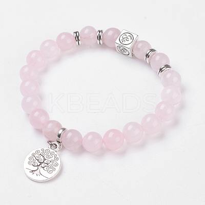 Natural Rose Quartz Stretch Bracelets BJEW-JB03771-04-1