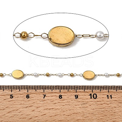 Handmade 304 Stainless Steel ABS Plastic Pearl Oval Link Chains CHS-L032-10G-01-1