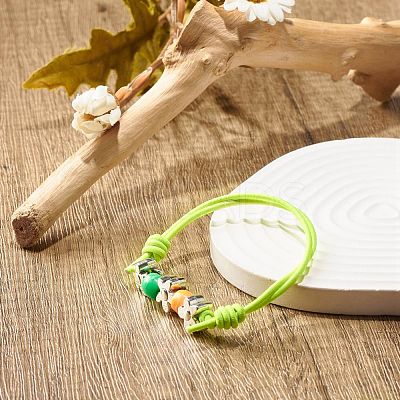 Flower & Column Beaded Cord Bracelet BJEW-JB07912-1