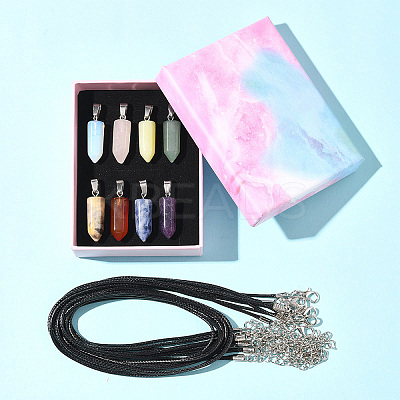 DIY Natural & Synthetic Gemstone Bullet Pendant & Waxed Cord Pendant Necklace Making Kit DIY-FS0008-45-1