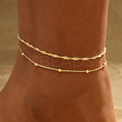 Brass Double Layer Chain Anklets for Women FS-WGB1635-02-1