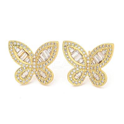 Rack Plating Brass Pave Clear Cubic Zirconia Stud Earring Finding EJEW-C102-33G-1