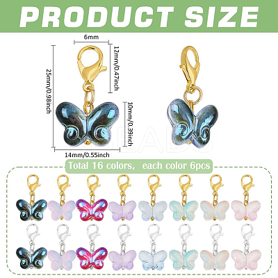96Pcs 16 Style Glass & Brass Pendant Decorations HJEW-PH02318-1