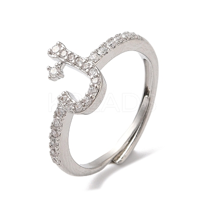 Rack Plating Brass Cubic Zirconia Arabic Letters Adjustable Rings for Women RJEW-S407-10P-14-1