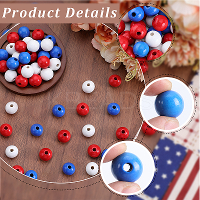 138Pcs 3 Colors Independence Day Spray Painted Wooden European Beads WOOD-GF0002-09-1