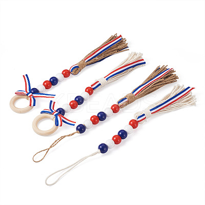 4Pcs 2 Style Independence Day Theme Hemp Rope Tassels Pendant Decorations HJEW-CF0001-19-1