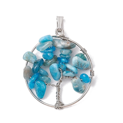 8Pcs 8 Styles Natural Mixed Stone Chip Copper Wire Wrapped Pendants PALLOY-JF02610-1