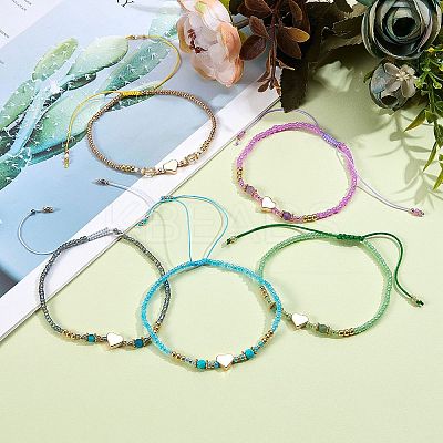 5Pcs 5 Colors Adjustable Nylon Cord Braided Bead Bracelets BJEW-SZ0001-24-1