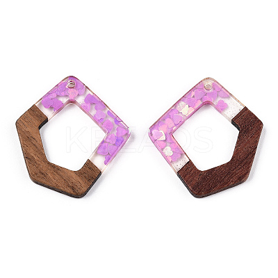 Transparent Resin & Walnut Wood Pendants RESI-N039-61A-1