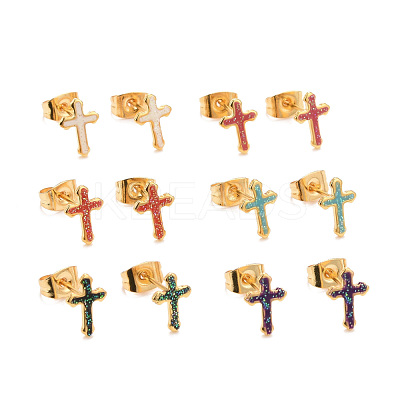 304 Stainless Steel Enamel Stud Earrings EJEW-B009-15G-1