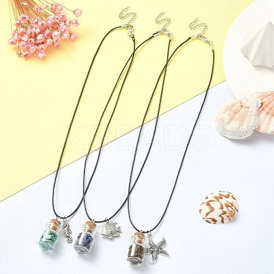 3Pcs 3 Styles Natural & Synthetic Mixed Gemstone Chips Wish Bottle Pendant Necklaces Set NJEW-FZ00013-1