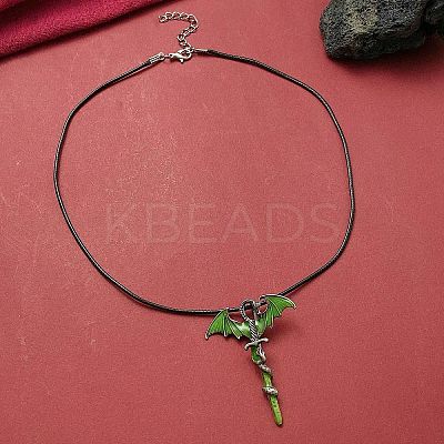 Alloy Enamel Dragon Wrapped Sword Pendant Necklaces NJEW-V005-02P-01-1