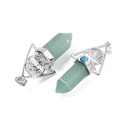 Natural Green Aventurine Faceted Pointed Bullet Big Pendants G-H076-02P-014-1