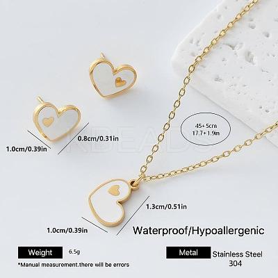 304 Stainless Steel Enamel Heart Pendant Necklace & Stud Earrings Set for Women FZ5218-1-1