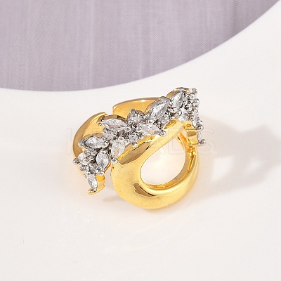 Brass Micro Pave Cubic Zirconia Cuff Ring for Women RJEW-L132-05G-1