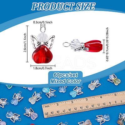 60Pcs Gradient Color Baking Paint Transparent Glass Pendants PALLOY-PHE00008-1