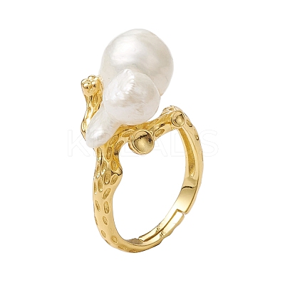 Round Natural Pearl Adjustable Rings RJEW-P113-06G-1