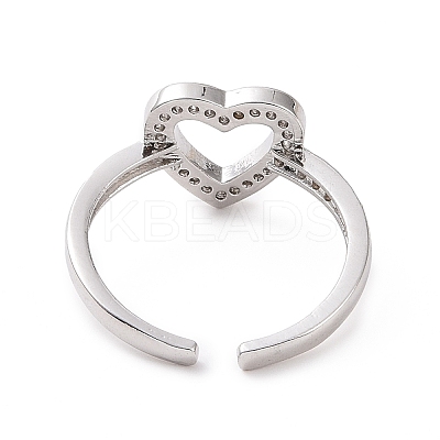 Clear Cubic Zirconia Hollow Out Heart Open Cuff Ring RJEW-I094-03P-1