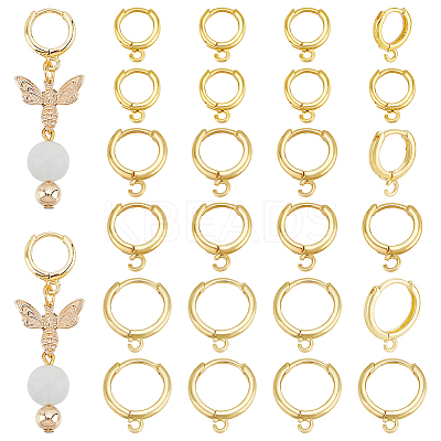 30Pcs 3 Styles Brass Huggie Hoop Earring Findings KK-PH0011-10-1