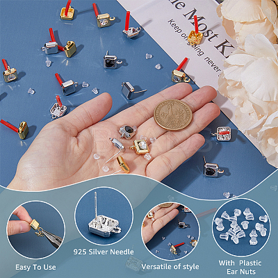 24Pcs 4 Styles Rack Plating Alloy Stud Earring Findings FIND-FH0006-95-1