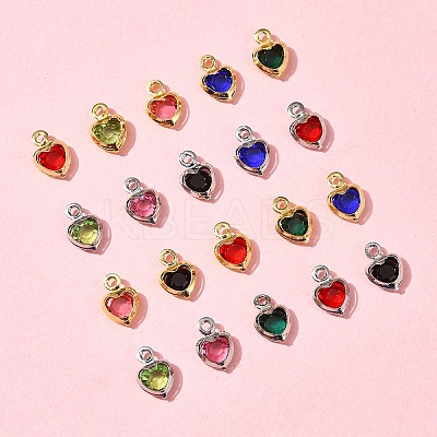 24Pcs 12 Colors Heart Rack Plating Brass Glass Charms KK-FS0001-39-1