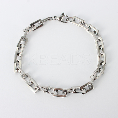 Tarnish Resistant Rectangle 201 Stainless Steel Chain Bracelets LS-BJEW-N240-06P-1