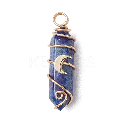 2Pcs 2 Styles Natural Lapis Lazuli Double Terminated Pointed Pendants PALLOY-JF03122-04-1