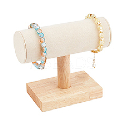 Velvet T-Bar Bracelet Display Stands with Wood Base BDIS-WH0003-29-1