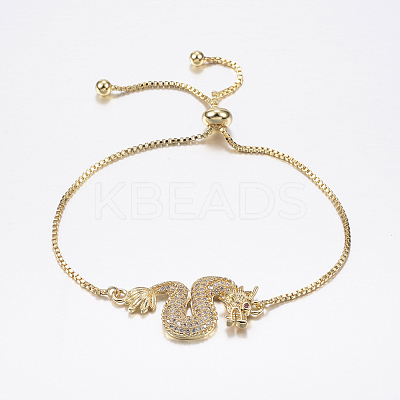 Adjustable Brass Micro Pave Cubic Zirconia Bolo Bracelets BJEW-F302-02G-1