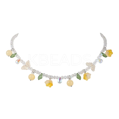 Glass with Topaz Jade Beaded Necklaces NJEW-JN04680-03-1