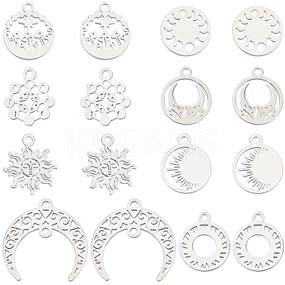 16Pcs 8 Style 304 Stainless Steel Charms STAS-SC0008-36-1-1