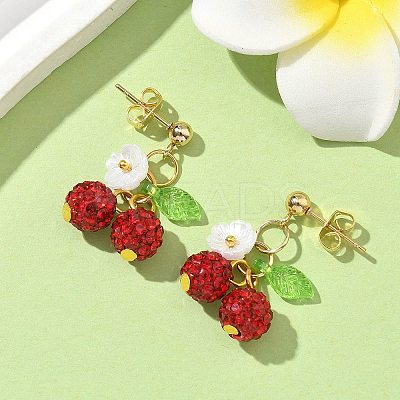 Cherry 304 Stainless Steel Handmade Polymer Clay Rhinestone Dangle Stud Earrings EJEW-JE06428-02-1