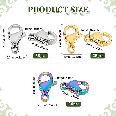 100Pcs 3 Styles PVD Vacuum Plating 304 Stainless Steel Lobster Claw Clasps STAS-PH0006-55-1