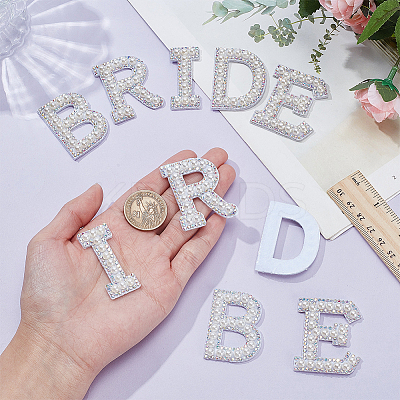 Rhinestone with Plastic Pearl Cloth Embroidery Sew on Appliques PATC-WH0008-142D-1