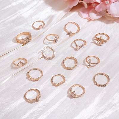 17Pcs 17 Style Crystal Rhinestone Teardrop & Star & Horse Eye Finger Rings Set JR937A-1