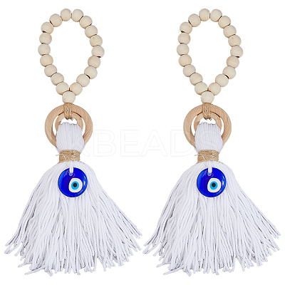 Wooden Beads Door Handle Pendant Decorations AJEW-WH0270-923A-1