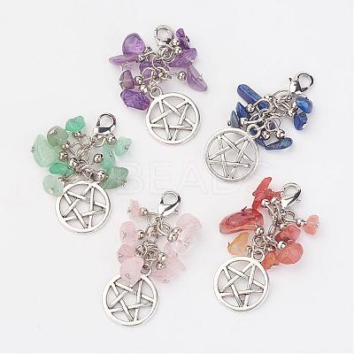 Natural Mixed Stone Chips Pendants HJEW-JM00260-1