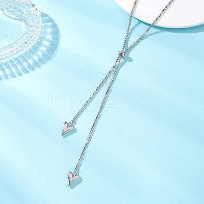 Adjustable Alloy Heart Pendant 304 Stainless Steel Box Chain Lariat Necklaces for Women NJEW-JN05902-02-1