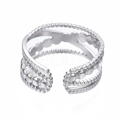 Non-Tarnish 304 Stainless Steel Criss Cross Open Cuff Ring RJEW-T023-23P-1