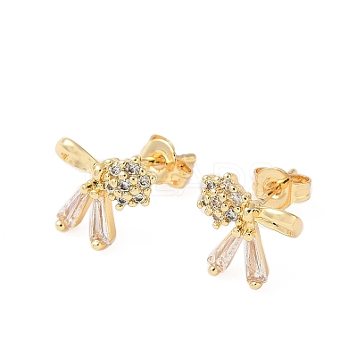 Brass Micro Pave Clear Cubic Zirconia Stud Earrings EJEW-M103-12G-1