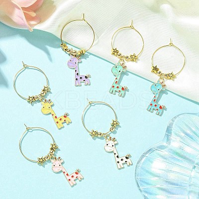 Giraffe Alloy Enamel Pendants Wine Glass Charms Sets AJEW-JO00186-1