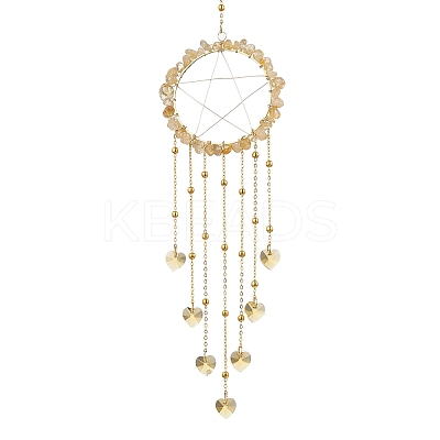Wire Wrapped Natural Citrine Chips Ring Hanging Ornaments HJEW-JM02371-03-1