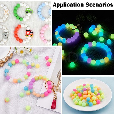 120Pcs Silicone Beads 12mm Fluorescent Silicone Beads for Keychain Making JX328A-1