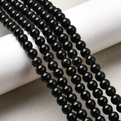 Natural Black Obsidian Beads Strands G-L632-A01-6mm-1