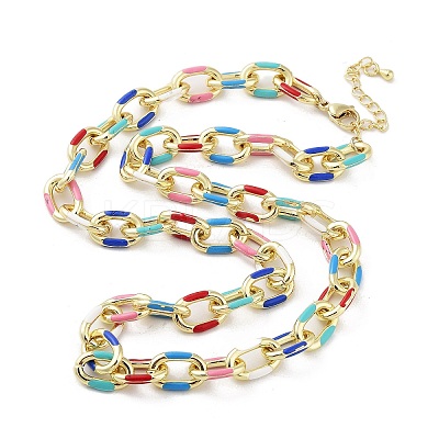 Brass Cable with Enamel Chain Necklaces NJEW-L170-12G-1