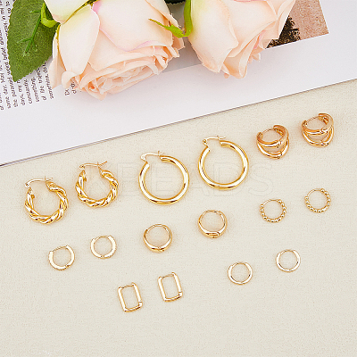 16Pcs 8 Style Ring & Rectangle & Twist Alloy & Brass Hoop Earrings Sets EJEW-FI0001-41-1