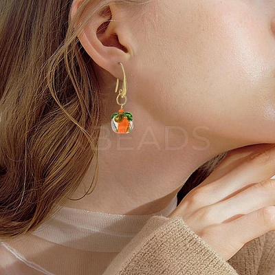 Lampwork Persimmon Dangle Earrings EJEW-TA00227-1
