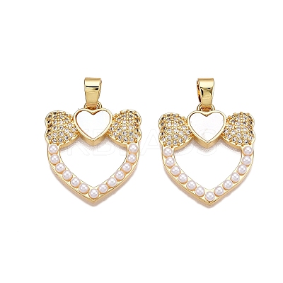 Brass Micro Pave Clear Cubic Zirconia Pendants KK-N254-201G-1