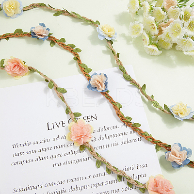 6Pcs 3 Styles Polyester & Linen Flower Rattan Straw Hat Bands AJEW-CN0004-39-1